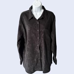 NWB Casuals L Button Front Blouse Black Floral Relaxed